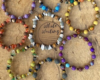 Lava Stone Diffuser Bracelet: Jasper, Glass & Recycled Wood - Unisex