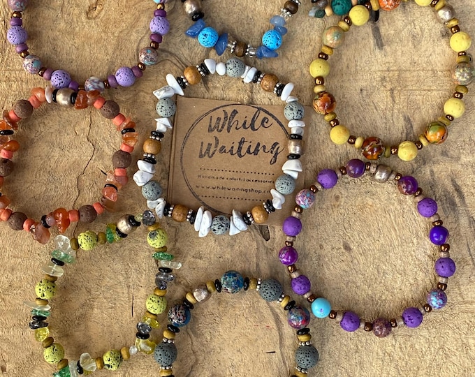 Lava Stone Diffuser Bracelet: Jasper, Glass & Recycled Wood - Unisex