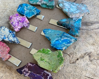 Jasper Stone Hair Clip, Raw Gemstone Alligator Clip