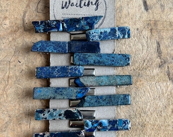 Blue Jasper Stone Hair Clip: Boho Alligator Clip (2 inches)