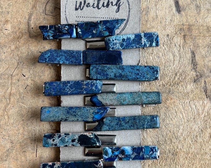 Blue Jasper Stone Hair Clip: Boho Alligator Clip (2 inches)