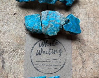 Turquoise Stone Hair Clip: Boho Barrette with Dyed Howlite & Jasper