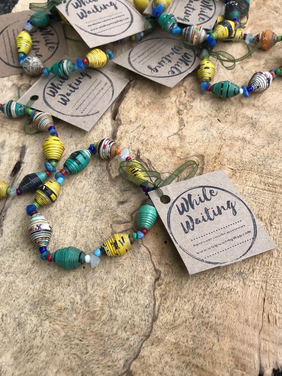 Wholesale / Bulk Bracelets/ Recycled paperbead Bracelets/ Green& Yellow Blue