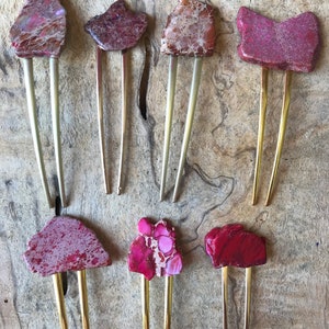 Red Jasper Stone Hair Fork: Gold Tone Boho Hair Clip