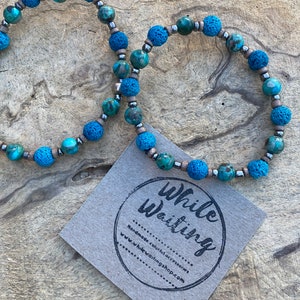 Turquoise Diffuser stretch bracelet/ turquoise jasper / lava/ glass/ recycled wood/ Unisex / Essential Oils Jewelry