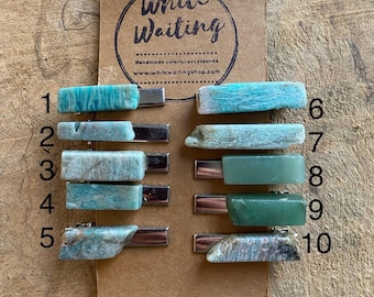 Amazonite & Aventurine Stone Hair Clip: Raw Gemstone Boho Accessory