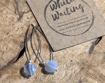 Heart moonstone Sterling Silver Threader Earrings: 2.5 inch