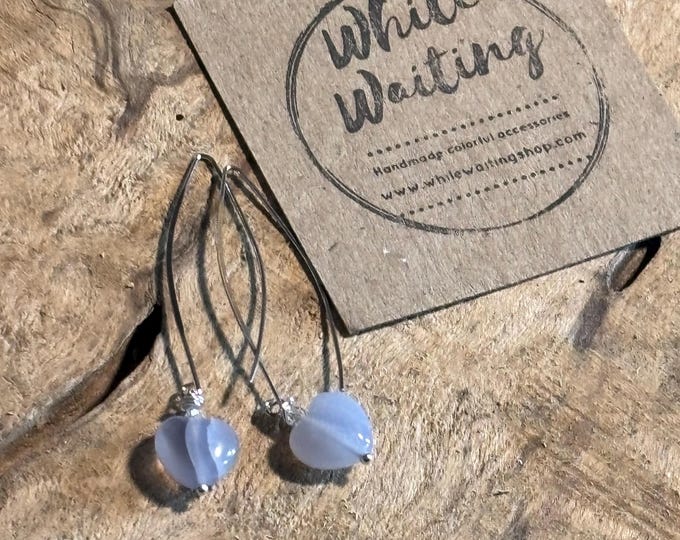 Heart moonstone Sterling Silver Threader Earrings: 2.5 inch