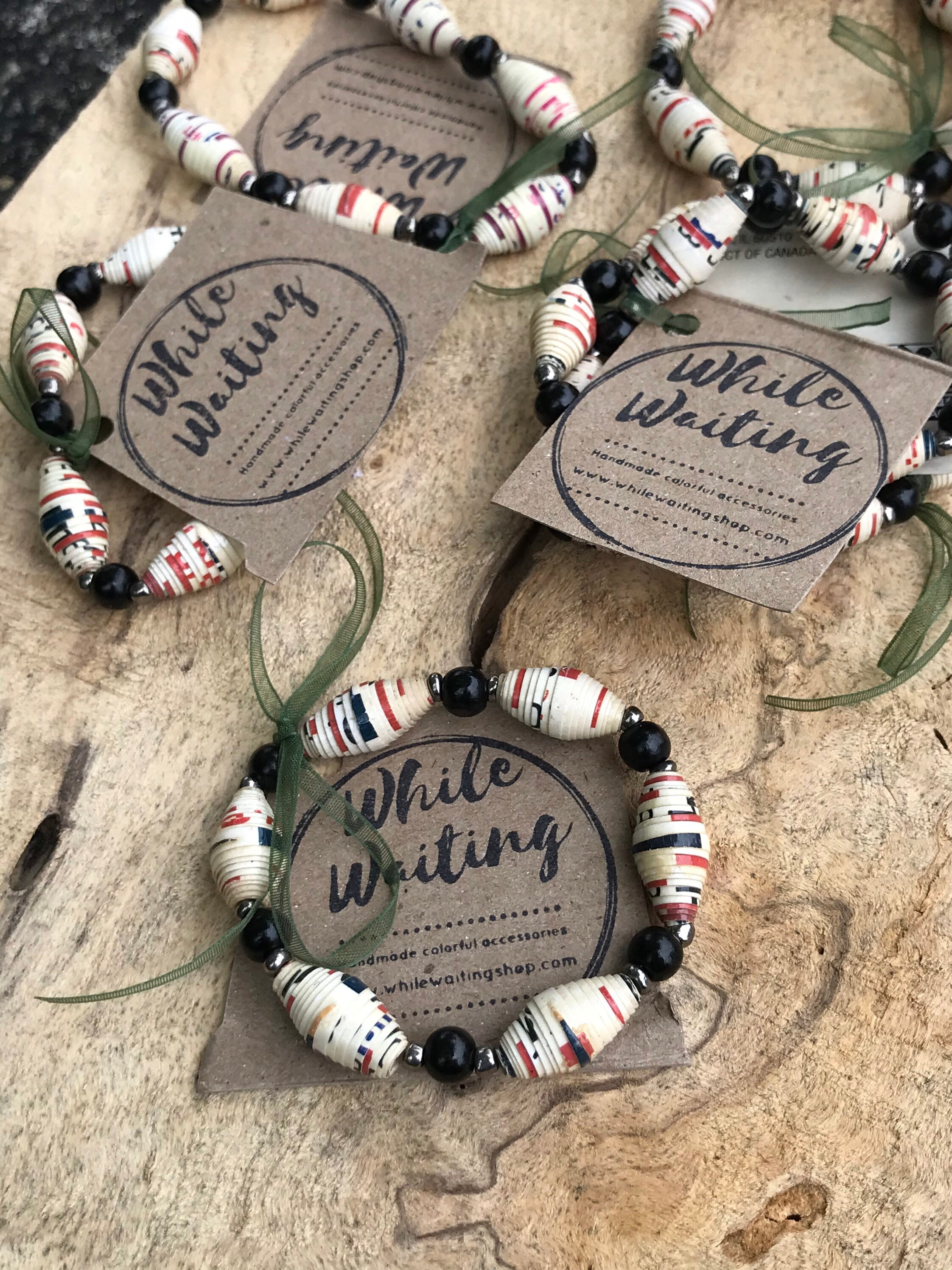 Wholesale bulk bracelets recycled paperbead bracelets black