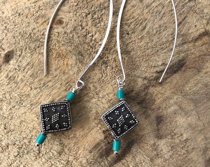 Turquoise western silver threader earrings/ sterling silver threader earrings/