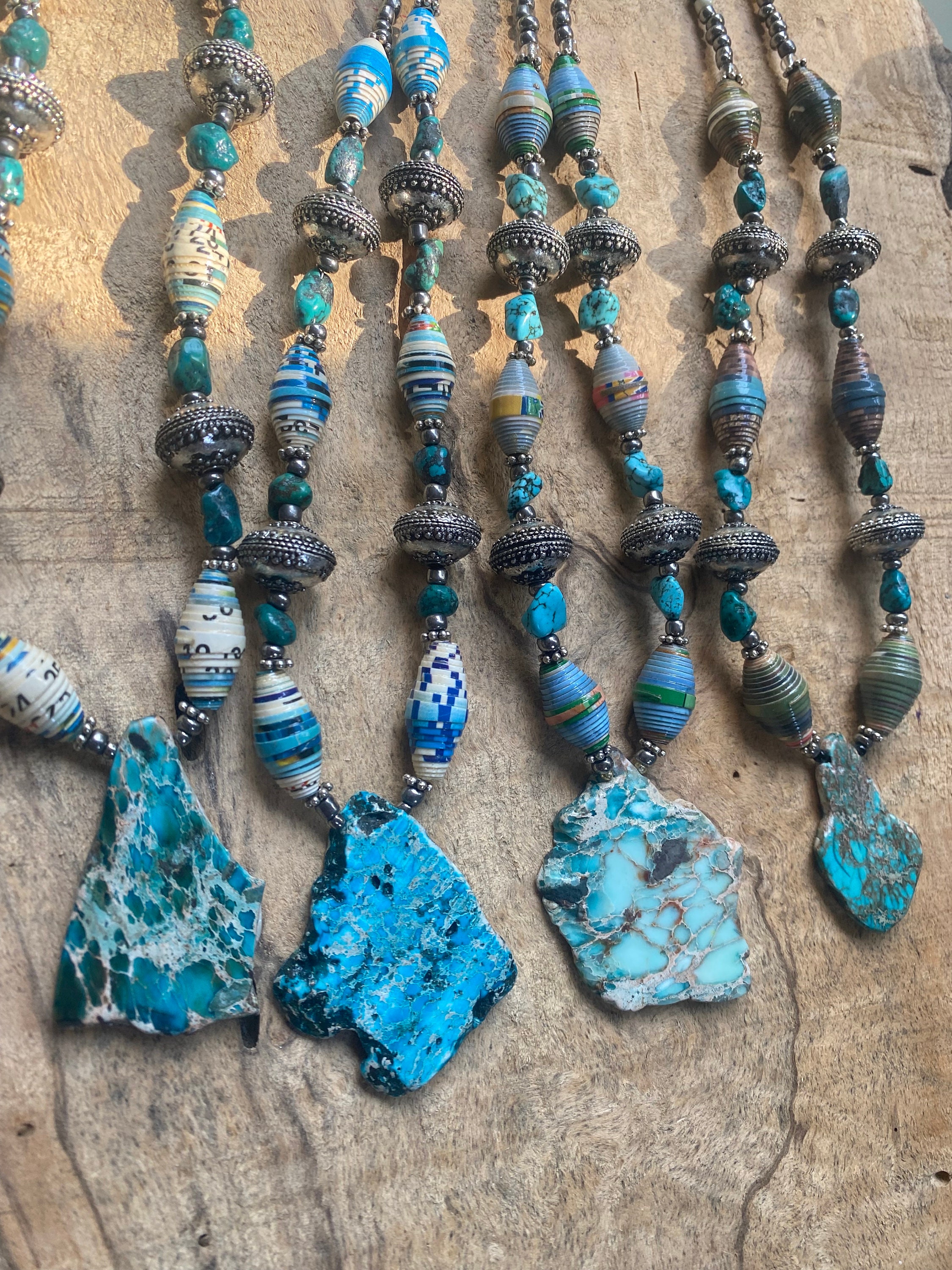 Native American Kingman Turquoise Pendant With Beaded Necklace and Earrings  - PuebloDirect.com