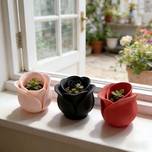 3D Printed Rose Flower Pot, Succulent Planter Desktop Decor