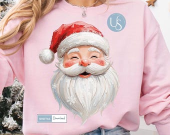 Hand-Painted Santa Design, Christmas Sublimation and DTF Design, Christmas Winter Holiday Tshirt Png, Santa Print on Demand Digital Download