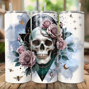 Skull Roses Hearts Tumbler Wrap, Gothic Skull 20oz Skinny Straight Sublimation Tumbler Design, Spooky Skeleton PNG Digital Download