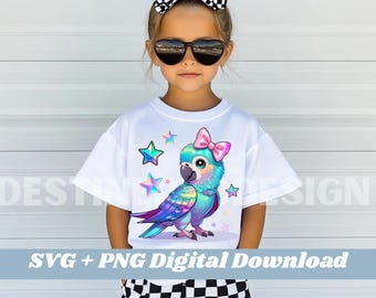 Iridescent Bird Png, Sublimation Design, Glitter Parrot Png, Trendy Png, T-Shirt Design, Bird Lover Sweatshirt Png, Kids shirt Png, DTF