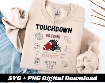 Touchdown-seizoen png, voetbalsublimatieontwerp, American Football png, wedstrijddag tshirt png, herfstsport png-svg, png-svg-bundel DTF
