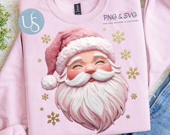 Hand-Painted Santa Design, Christmas Sublimation and DTF Design, Christmas Winter Holiday Tshirt Png, Girly Christmas Png Design