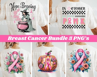 Breast Cancer Bundle Png, In October We Wear Pink Png, Preppy Breast Cancer Png, Coquette png, Halloween breast cancer png, Pink Ribbon Png