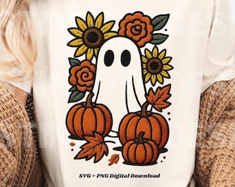 Preppy Floral Ghost png, Retro Ghost Png Svg Bundle, Fall Ghost png, Autumn png, Fall Girly png, Fall Sublimation, Ghost Tshirt png