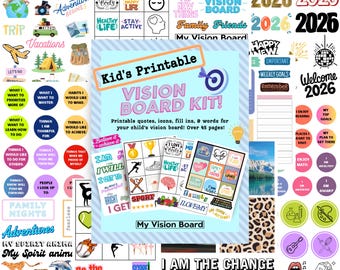 Kit Vision Board per BAMBINI, Vision Board stampabile, Vision Board di Capodanno per bambini, Affermazioni per bambini, Citazioni positive, Manifestazione per bambini