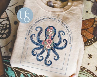 Wenn Sie durch tiefe Gewässer gehen PNG, Jesaja 43: 2 Design, christlicher Png, Bibel-Vers-png, Glaube basiert, Retro christliches T-Shirt Sublimation