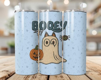 Blauer Hund 20 Unzen Becherverpackung, gestickte Booey Halloween PNG, Kinder-Halloween-Becherdesigns, gruselige Saison PNG, Sublimations digitale Designs