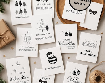 Christmas Card Set of 12 Christmas Greeting Cards for Christmas Merry Christmas Postcard for Printing PDF Download Digital Download