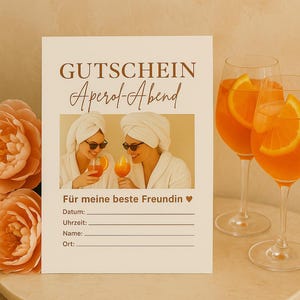 Bon Aperol pour une soirée | Cadeau imprimable pour meilleure amie | PDF Soirée entre filles | Bon Aperol à imprimer