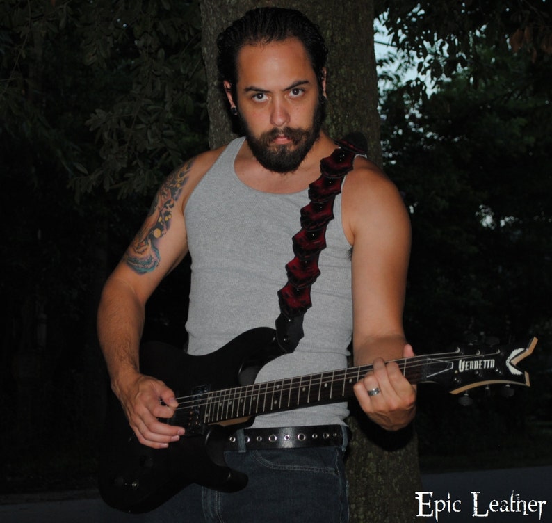 Distressed Bone Demon Skull Scale Guitar Strap