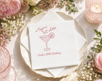 Personalized A Tajini Bit Older Birthday Napkins,  Fiesta Birthday Napkins, Mexico Birthday Napkins