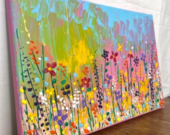 Lumière du soleil, art abstrait, peinture moderne, 20 x 30 cm, peinture florale, peinture acrylique originale avec pâte texturée, toile