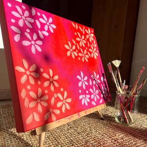 Dipinto acrilico astratto su tela, 40 x 50 cm, magenta e arancione, pasta texture 3D, arte murale moderna, grande dipinto murale