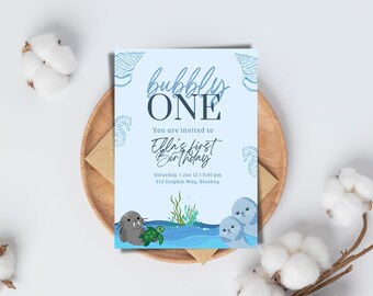 Under the Sea Invitation – Ocean Theme Evite | Digital Canva Template | 1st Birthday Printable Sea Animals