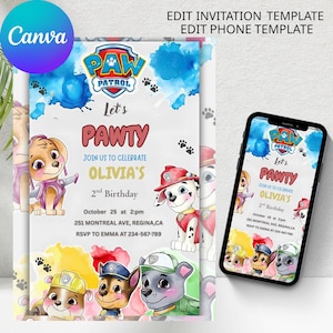 Paw-ty Birthday Invitation for kids, Kids Birthday Invitation, Birthday Invitation Template, Party Invitation, Editable Printable template