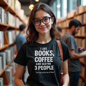 I Like Books, Coffee, and Maybe 3 People | Funny Book Lover T-Shirt
