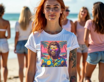 Portrait of a Wolfman Summerween T-Shirt | Retro Horror Beach Tee for Spooky Summer Vibes