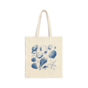 Coastal Cotton Tote Bag - Beachy Canvas Carryall Gift for Her, Summer Shoulder Bag, Nautical Shopping Tote, Vacation Travel Purse, Ocean