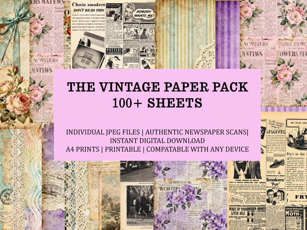 100 Antique Paper Ephemera Pack | Including 60 Authentic Vintage ...