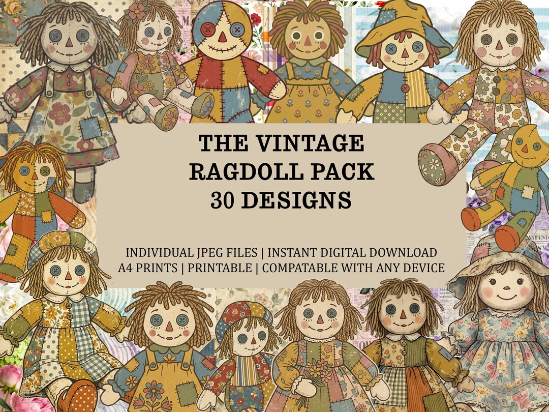 Vintage Paper Ragdoll Ephemera Pack | 30 Ragdolls | Scrapbook Sheets ...