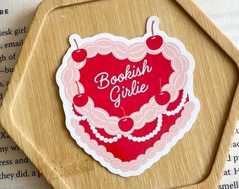 Bookish Girlie Sticker | Coquette Sticker | Waterproof Sticker | Bookish sticker | Kindle Sticker | Book lover gift | Cake Sticker