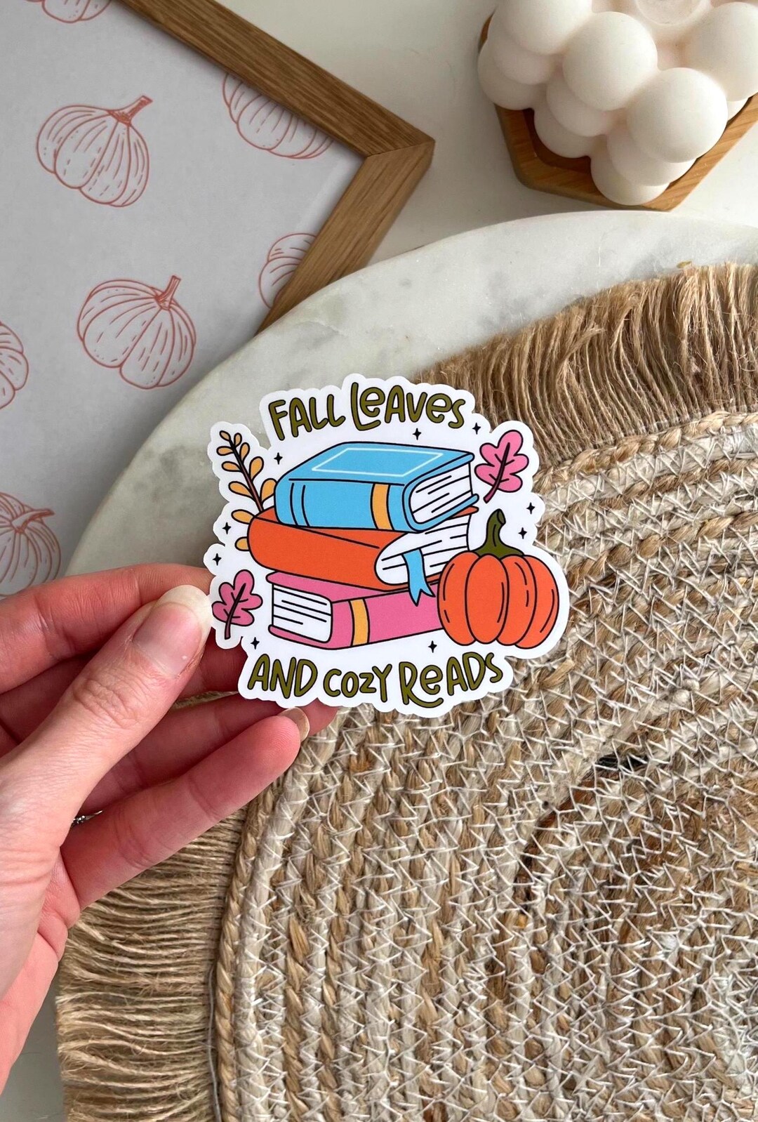 Fall Leaves and Cozy Reads Sticker: Glossy Bookish Autumn Kindle ...