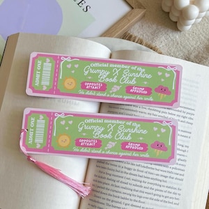 Grumpy Sunshine Book Club Ticket Bookmark | Bookish Bookmarks | Double Sided Bookmark | Bookclub Bookmark | Romance Book Trope Bookmark
