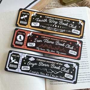 Fourth Wing Book Club Ticket Bookmark | Bookish Bookmarks | Double Sided Bookmark | Bookclub Bookmark | Fourth Wing Bookmark | Fourth Wing