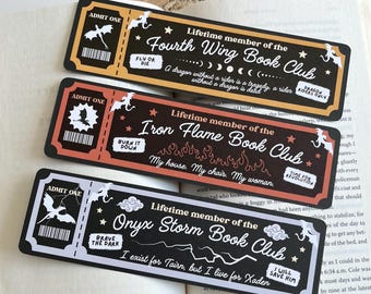 Fourth Wing Book Club Ticket Bookmark | Bookish Bookmarks | Double Sided Bookmark | Bookclub Bookmark | Fourth Wing Bookmark | Fourth Wing