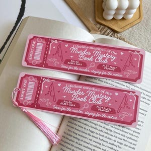 Murder Mystery Book Club Ticket Bookmark | Double Sided Bookmark | Bookclub Bookmark | Ticket Bookmark | Mystery Reader Gift | Cute Bookmark
