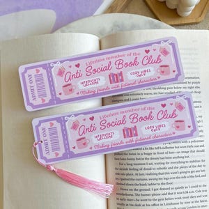 Anti Social Book Club Ticket Bookmark | Bookish Bookmarks | Double Sided Bookmark | Bookclub Bookmark | Anti Social Bookmark | Cute Bookmark