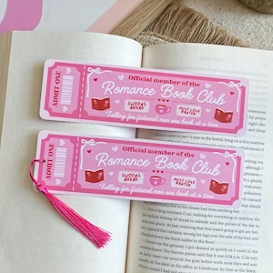 Romance Book Club Ticket Bookmark | Bookish Bookmarks | Double Sided Bookmark | Bookclub Bookmark | Romance Bookmark | Linen Bookmark