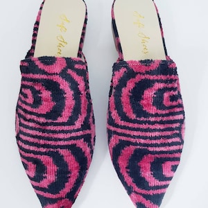 38 Euro Größe Handgemachte Schuhe für Frauen Ikat Seide Samt Spitze Mules für Frauen