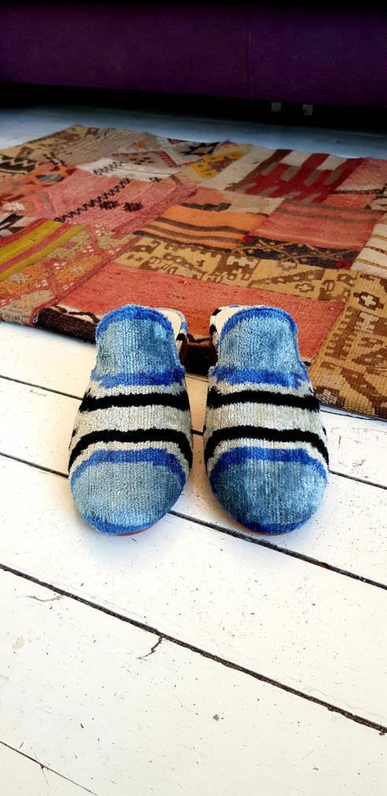 Handmade Women ikat silk shoes mule 38 euro size.