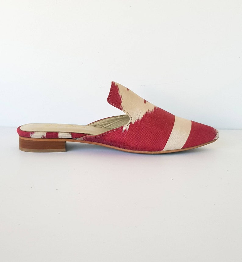 38 euro size Handcrafted shoes for Women Ikat Pure Silk Pointed Mule shoes image 6